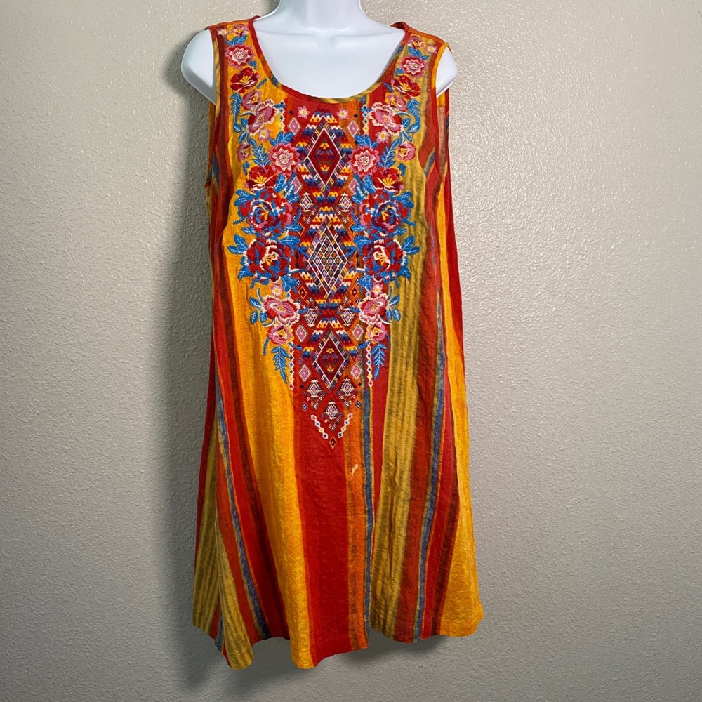 Colorful Boho Tunic Dress M 100% Cotton Bohemian Artsy Festival Causal‎ Summer